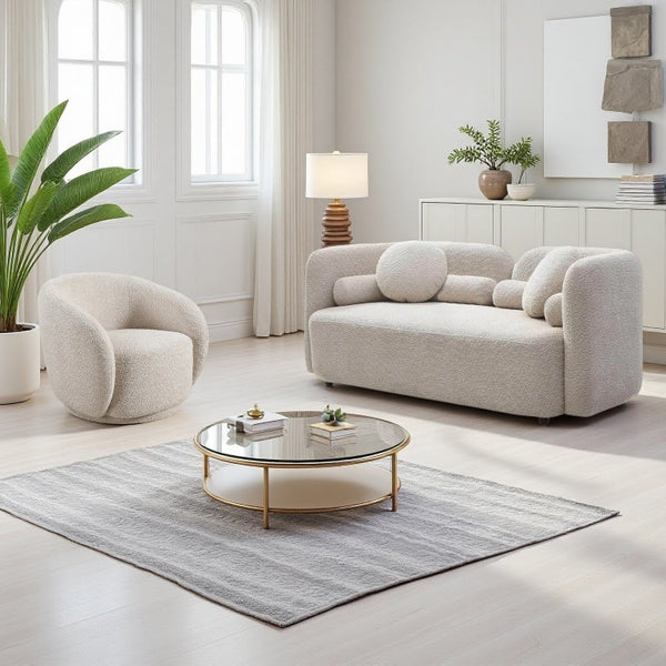 English Elm 2+1, Japandi Cloud Sofa Boucle Upholstered Low Profile Seating for Modern Living Rooms W2664S00137