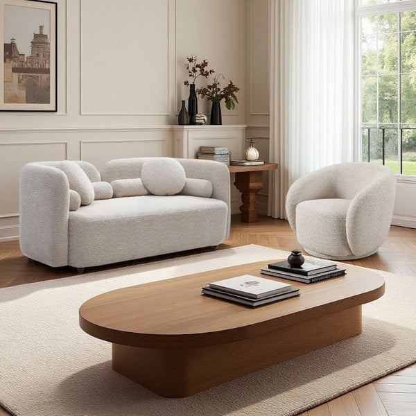 English Elm 2+1, Japandi Cloud Sofa Boucle Upholstered Low Profile Seating for Modern Living Rooms W2664S00137