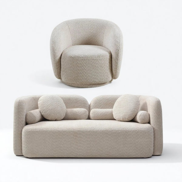 English Elm 2+1, Japandi Cloud Sofa Boucle Upholstered Low Profile Seating for Modern Living Rooms W2664S00137