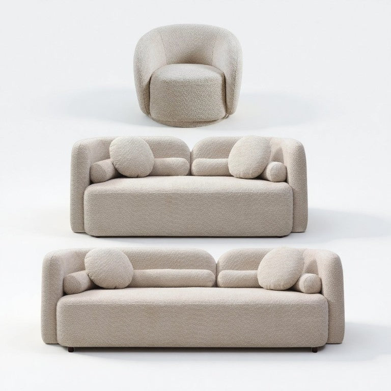English Elm 3+2+1, Boucle Fleece Cloud Sofa Overstuffed Cushions Contemporary Beige Living Room W2664S00138