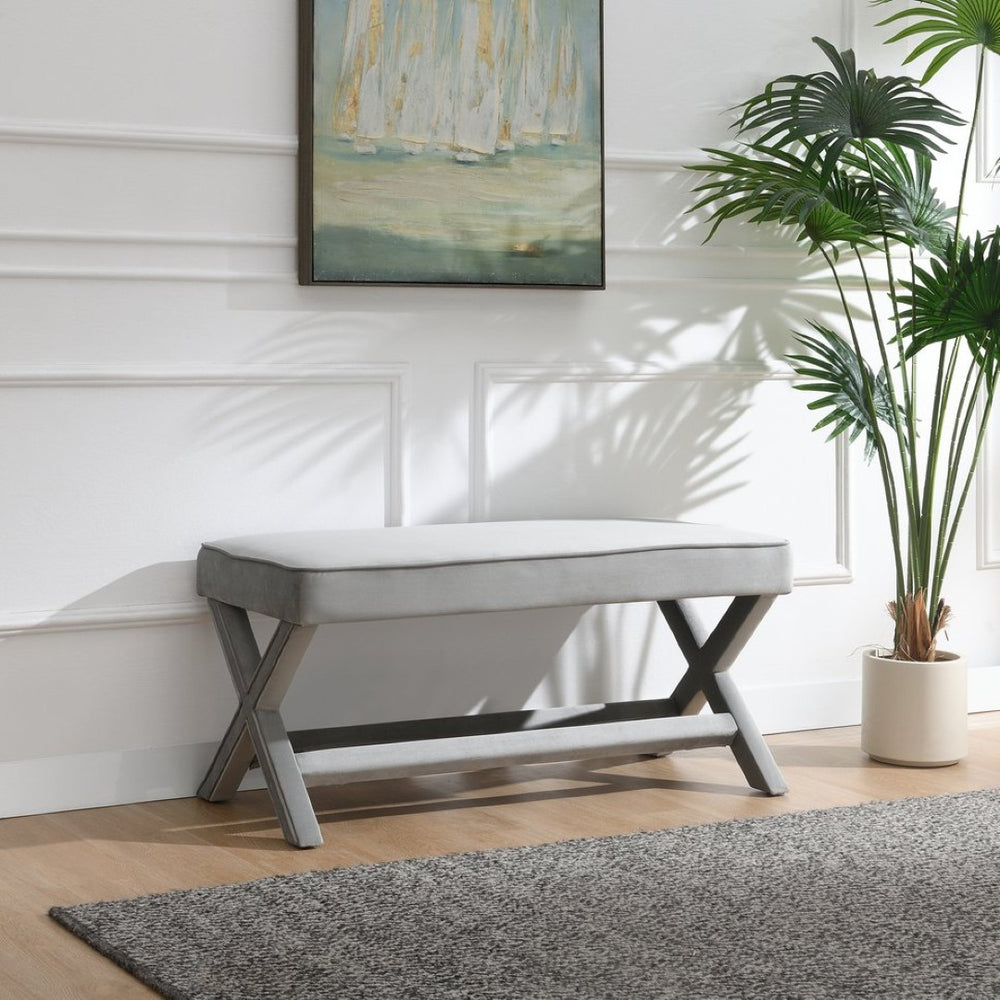 English Elm Comfort Velvet Upholstered Bench with X-frame Base Mid-century Bedroom Accent Seat W2671P441833