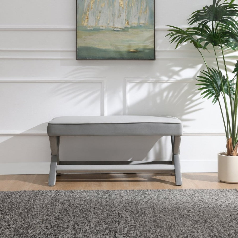 English Elm Comfort Velvet Upholstered Bench with X-frame Base Mid-century Bedroom Accent Seat W2671P441833