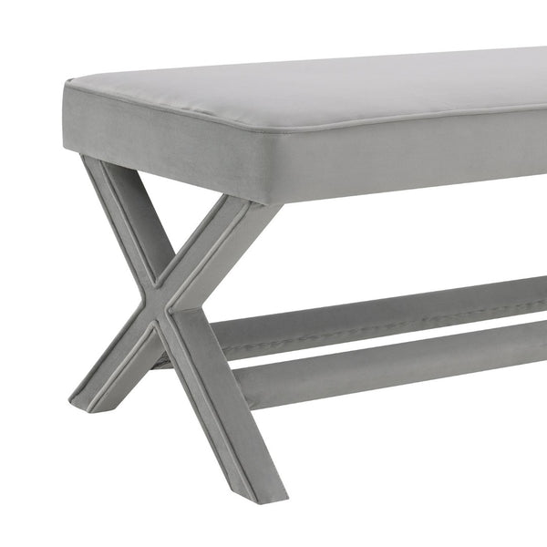 English Elm Comfort Velvet Upholstered Bench with X-frame Base Mid-century Bedroom Accent Seat W2671P441833