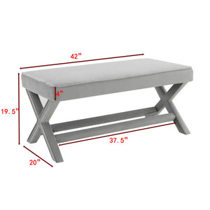 English Elm Comfort Velvet Upholstered Bench with X-frame Base Mid-century Bedroom Accent Seat W2671P441833