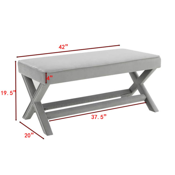 English Elm Comfort Velvet Upholstered Bench with X-frame Base Mid-century Bedroom Accent Seat W2671P441833