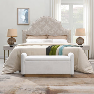 English Elm 49" Chenille Storage Bench with Gold Metal Legs Safety Hinge Pine Frame Entryway Seat Beige W2671P441835