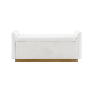 English Elm 49" Chenille Storage Bench with Gold Metal Legs Safety Hinge Pine Frame Entryway Seat Beige W2671P441835