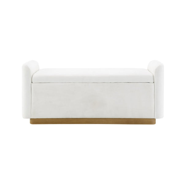 English Elm 49" Chenille Storage Bench with Gold Metal Legs Safety Hinge Pine Frame Entryway Seat Beige W2671P441835
