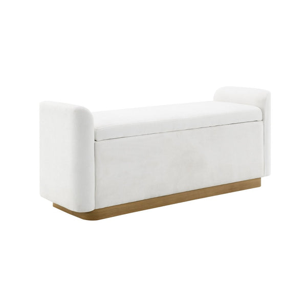 English Elm 49" Chenille Storage Bench with Gold Metal Legs Safety Hinge Pine Frame Entryway Seat Beige W2671P441835