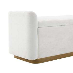English Elm 49" Chenille Storage Bench with Gold Metal Legs Safety Hinge Pine Frame Entryway Seat Beige W2671P441835