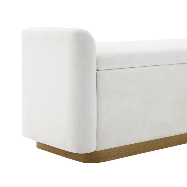 English Elm 49" Chenille Storage Bench with Gold Metal Legs Safety Hinge Pine Frame Entryway Seat Beige W2671P441835