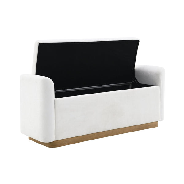 English Elm 49" Chenille Storage Bench with Gold Metal Legs Safety Hinge Pine Frame Entryway Seat Beige W2671P441835