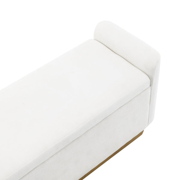 English Elm 49" Chenille Storage Bench with Gold Metal Legs Safety Hinge Pine Frame Entryway Seat Beige W2671P441835
