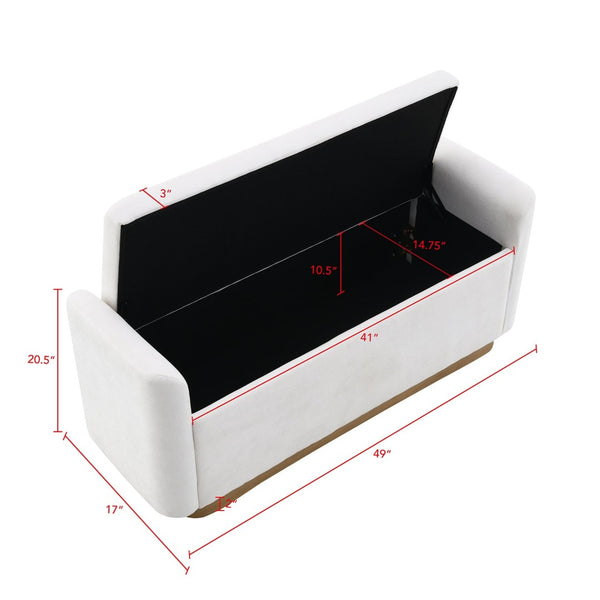 English Elm 49" Chenille Storage Bench with Gold Metal Legs Safety Hinge Pine Frame Entryway Seat Beige W2671P441835