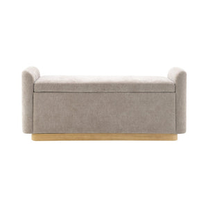 English Elm 49" Chenille Storage Bench with Gold Metal Legs Safety Hinge Pine Frame Entryway Seat Brown W2671P441836