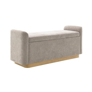 English Elm 49" Chenille Storage Bench with Gold Metal Legs Safety Hinge Pine Frame Entryway Seat Brown W2671P441836