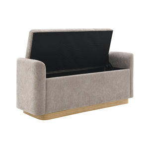 English Elm 49" Chenille Storage Bench with Gold Metal Legs Safety Hinge Pine Frame Entryway Seat Brown W2671P441836