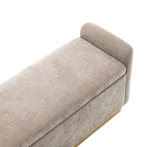 English Elm 49" Chenille Storage Bench with Gold Metal Legs Safety Hinge Pine Frame Entryway Seat Brown W2671P441836