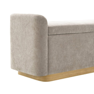 English Elm 49" Chenille Storage Bench with Gold Metal Legs Safety Hinge Pine Frame Entryway Seat Brown W2671P441836