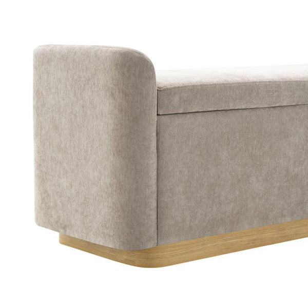 English Elm 49" Chenille Storage Bench with Gold Metal Legs Safety Hinge Pine Frame Entryway Seat Brown W2671P441836