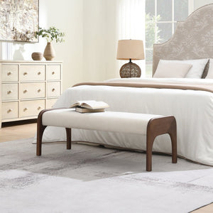 English Elm 50.25 Inch Chenille Upholstered Dining Bench Padded Seat Solid Wood Legs Bedroom Entryway Beige W2671P458744