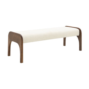 English Elm 50.25 Inch Chenille Upholstered Dining Bench Padded Seat Solid Wood Legs Bedroom Entryway Beige W2671P458744