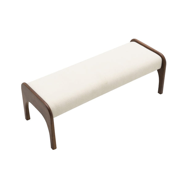 English Elm 50.25 Inch Chenille Upholstered Dining Bench Padded Seat Solid Wood Legs Bedroom Entryway Beige W2671P458744