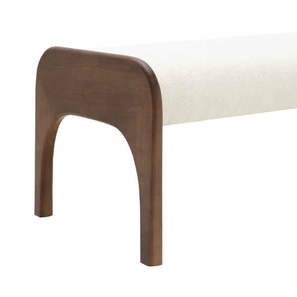 English Elm 50.25 Inch Chenille Upholstered Dining Bench Padded Seat Solid Wood Legs Bedroom Entryway Beige W2671P458744
