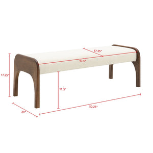 English Elm 50.25 Inch Chenille Upholstered Dining Bench Padded Seat Solid Wood Legs Bedroom Entryway Beige W2671P458744