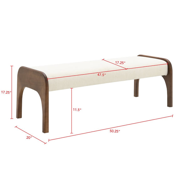 English Elm 50.25 Inch Chenille Upholstered Dining Bench Padded Seat Solid Wood Legs Bedroom Entryway Beige W2671P458744