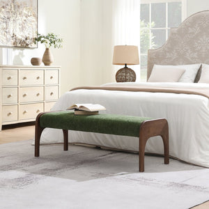 English Elm 50.25 Inch Chenille Upholstered Dining Bench Padded Seat Solid Wood Legs Bedroom Entryway Green W2671P458751