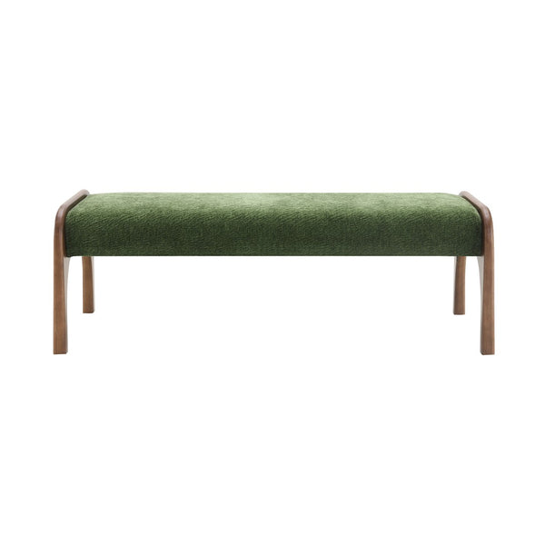 English Elm 50.25 Inch Chenille Upholstered Dining Bench Padded Seat Solid Wood Legs Bedroom Entryway Green W2671P458751
