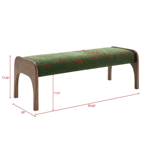 English Elm 50.25 Inch Chenille Upholstered Dining Bench Padded Seat Solid Wood Legs Bedroom Entryway Green W2671P458751