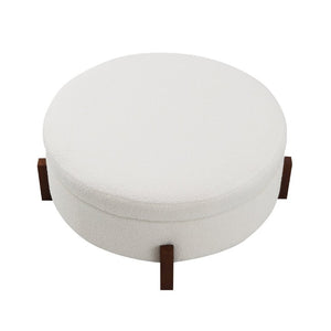 English Elm 33.00 Round Teddy Fabric Storage Ottoman Walnut Legs Hidden Compartment Living Room Cream W2671P491762