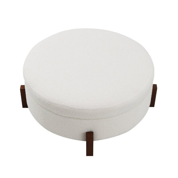English Elm 33.00 Round Teddy Fabric Storage Ottoman Walnut Legs Hidden Compartment Living Room Cream W2671P491762
