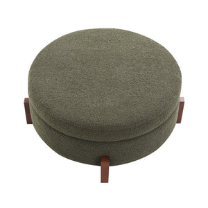 English Elm 33.00 Round Teddy Fabric Storage Ottoman Walnut Legs Hidden Compartment Living Room Olive Green W2671P491763
