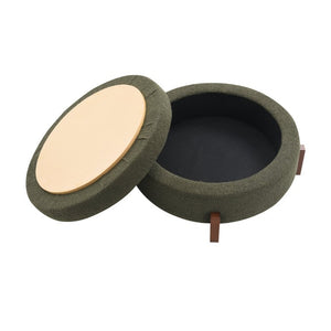 English Elm 33.00 Round Teddy Fabric Storage Ottoman Walnut Legs Hidden Compartment Living Room Olive Green W2671P491763