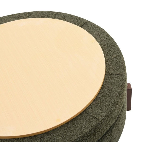 English Elm 33.00 Round Teddy Fabric Storage Ottoman Walnut Legs Hidden Compartment Living Room Olive Green W2671P491763