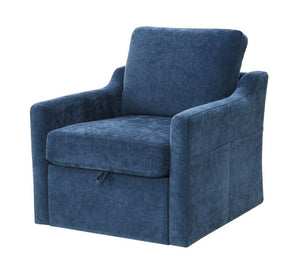 English Elm Swivel Accent Chair Plush Chenille Upholstery with USB Charging and Under Seat Storage Navy Blue W2671P537937