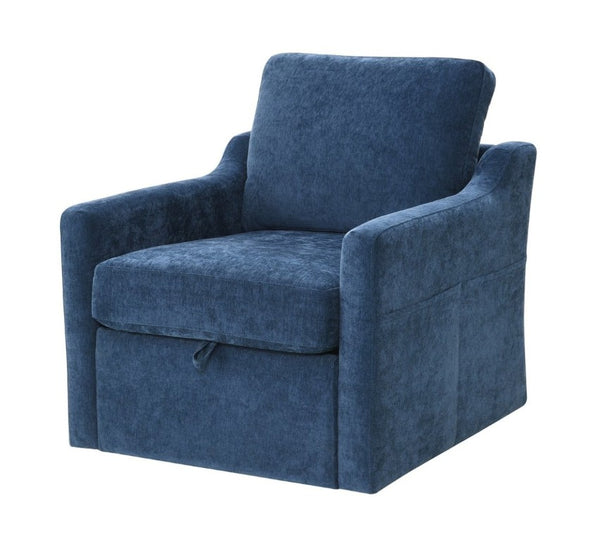 English Elm Swivel Accent Chair Plush Chenille Upholstery with USB Charging and Under Seat Storage Navy Blue W2671P537937