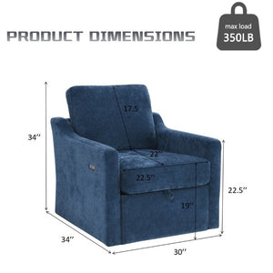 English Elm Swivel Accent Chair Plush Chenille Upholstery with USB Charging and Under Seat Storage Navy Blue W2671P537937