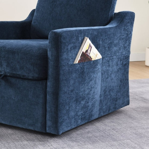 English Elm Swivel Accent Chair Plush Chenille Upholstery with USB Charging and Under Seat Storage Navy Blue W2671P537937
