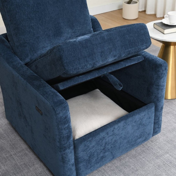 English Elm Swivel Accent Chair Plush Chenille Upholstery with USB Charging and Under Seat Storage Navy Blue W2671P537937