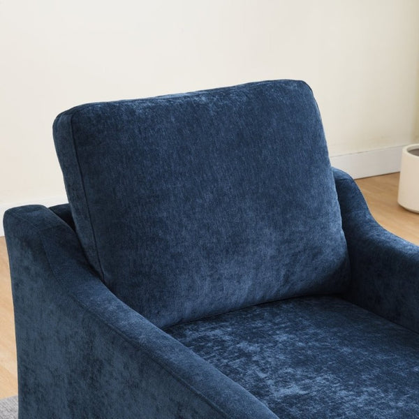 English Elm Swivel Accent Chair Plush Chenille Upholstery with USB Charging and Under Seat Storage Navy Blue W2671P537937