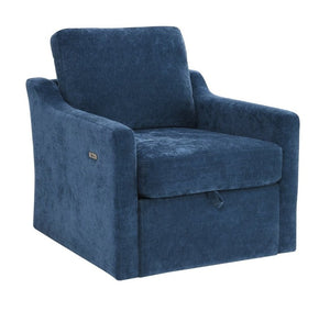 English Elm Swivel Accent Chair Plush Chenille Upholstery with USB Charging and Under Seat Storage Navy Blue W2671P537937