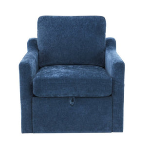 English Elm Swivel Accent Chair Plush Chenille Upholstery with USB Charging and Under Seat Storage Navy Blue W2671P537937