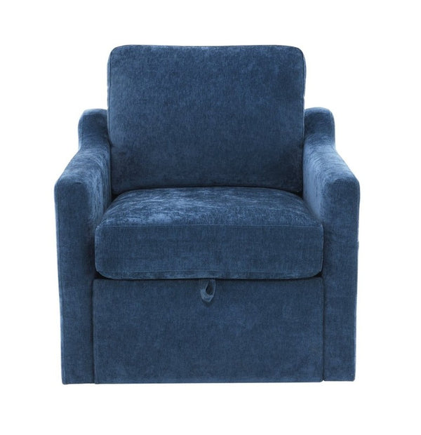English Elm Swivel Accent Chair Plush Chenille Upholstery with USB Charging and Under Seat Storage Navy Blue W2671P537937