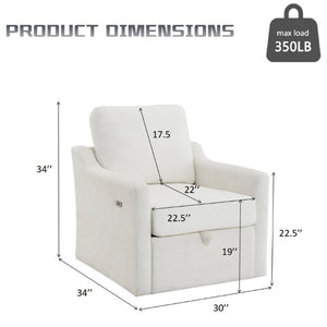 English Elm Swivel Accent Chair Plush Chenille Upholstery with USB Charging and Under Seat Storage White W2671P537938