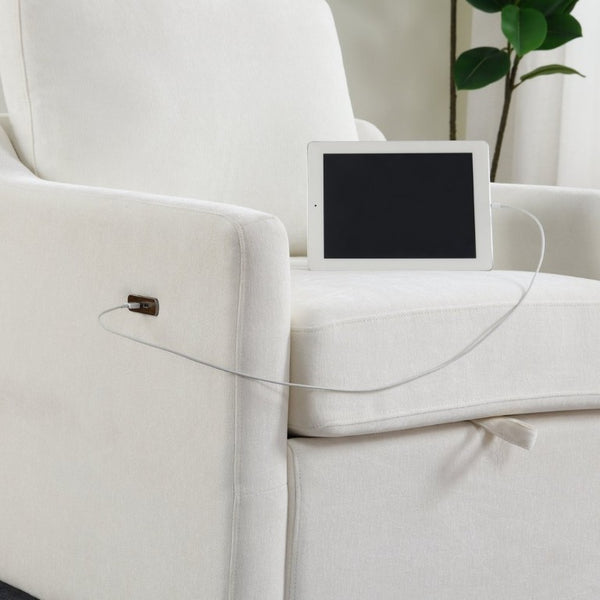 English Elm Swivel Accent Chair Plush Chenille Upholstery with USB Charging and Under Seat Storage White W2671P537938