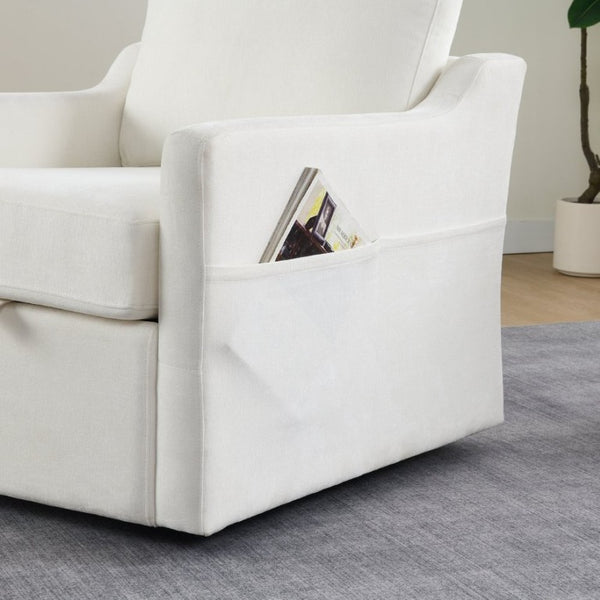 English Elm Swivel Accent Chair Plush Chenille Upholstery with USB Charging and Under Seat Storage White W2671P537938